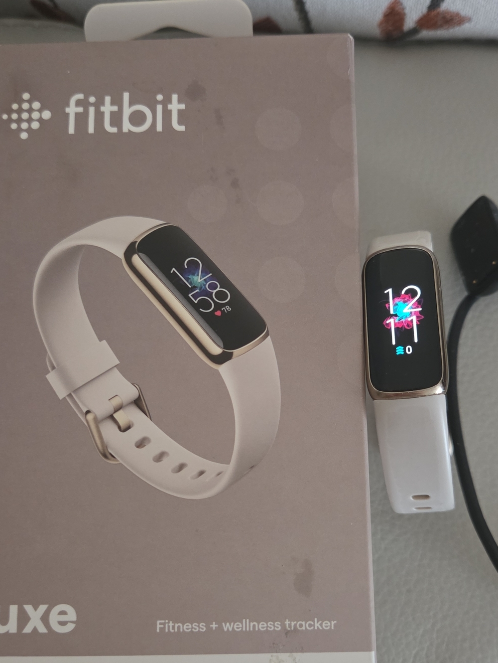fitbit Luxe Fitness Tracker - Stone Band with Brass Case